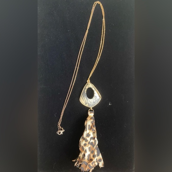 Gold Toned Leopard Print Tassel Necklace - Picture 2 of 5